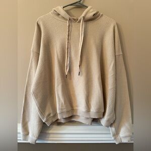 Aerie Cream Ribbed Hooded Sweater